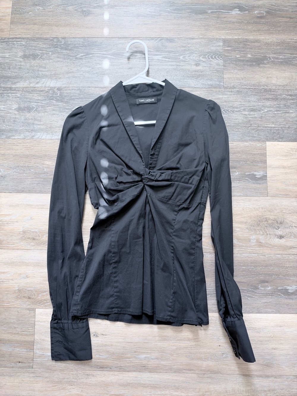 Flavio Castellani Black Twist-Front Long-Sleeve Top sz 40